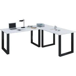Mid.you Eckschreibtisch , Schwarz, Weiß , Holzwerkstoff , rechteckig , U-Form , 50x76x190 cm , in verschiedenen Holz-Dekoren erhältlich , Büromöbel, Schreibtische, Eckschreibtische