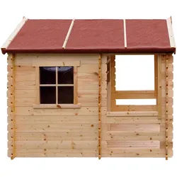 Timbela Kinderspielhaus aus Holz - B146xL181xH145 cm/1,1m2 - M501A , Beige , 146x145x182 cm , Freizeit & Co, Gartenspielzeug, Spielhäuser