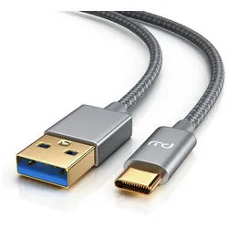 Primewire USB-Kabel, 3.1, USB-C, USB 3.0 Typ A (100 cm), Datenkabel, Ladekabel, Nylonmantel, bidirektional, Geschirmt - 1m grau