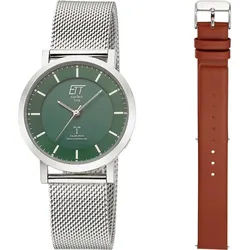 ETT Funkuhr Atacama ELS-11618-81MS, (Set, 2-tlg., mit Wechselband), Armbanduhr, Damenuhr, Solar, ideal auch als Geschenk silberfarben