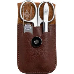 Maniküre-Etui 3-teiliges Manikürset in Lederetui, braun.