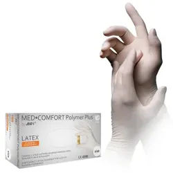 MED-COMFORT Polymer Plus Latexhandschuhe, puderfrei, beige, Unsterile Einmalhandschuhe mit hoher Griffigkeit, 1 Packung = 100 Stück, Größe M