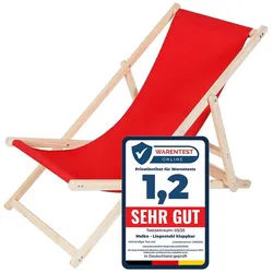 Melko Gartenliege Klappbarer Liegestuhl aus Holz mit Stoffbezug, Rückenlehne verstellbar, Liegestuhl, 1 St., Set bestehend aus 1 klappbaren Liegestuhl mit Stoffbezug, Klappbarer Strandstuhl aus Holz dreistufig verstellbarer Rückenlehne rot