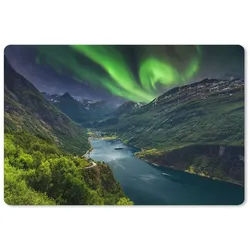 MuchoWow Mauspad Nordlichter - Berg - Boot - Norwegen (1-St), Mauspad XXL, Schreibtischunterlage groß, Gaming Setup, 90x60 cm bunt 90 cm x 60 cm