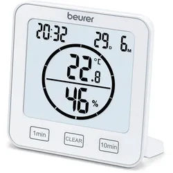 Beurer Thermo-Hygrometer , Weiß , Kunststoff , 10.6x10.9x2.9 cm , Kalenderanzeige, Timerfunktion, Thermo-Hygrometer, Batteriestandsanzeige , Dekoration, Uhren, Tischuhren