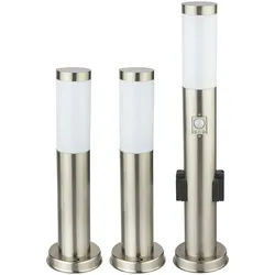 3er Set Außen Steh Lampen Edelstahl Bewegungsmelder Steckdosen Leuchten Garten Terrassen Strahler