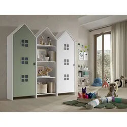 Vipack Kleiderschrank in Korpus Weiß / Front Grün u. Weiß, MDF grün
