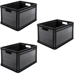 Transportbehälter KEEEPER "Transportbox robert, 3er Set, 64 L, 60 x 40 x 32 cm", schwarz (graphit grau), B:40cm H:32cm L:60cm, Kunststoff, Transportboxen, säure- und laugenbeständig, 60 kg Tragkraft