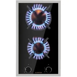 Klarstein Goldflame Domino Prime Gaskochfeld 2-flammig Messing-Brenner Glaskeramik Schwarz