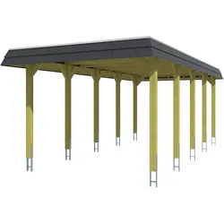 Skan Holz Spreewald - Walmdach Carport Breite 345 cm Gr. 2 - 345 x 741 cm Nut- und Feder Dachschalung mit EPDM-Dachfolie schwarze Blende imprägniert (farblich unbehandelt) Holzcarport