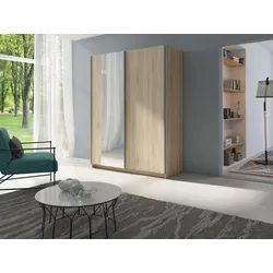 Raumhirsch Furniture Kleiderschrank Garderobenschrank, Schwebetürenschrank, Schrank mit Spiegel (Maße: 150,6 x 62 x 198,5 cm, mehrere Farbvarianten) Schiebetüren, Kleiderstange, Einlegeböden 151 cm x 199 cm x 62 cm