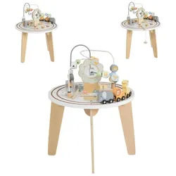 Moni Kindertisch Kinderspieltisch Holz W12D626, Eisenbahn, Tiere, Perlenlabyrinth, Spiegel weiß