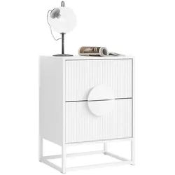 Lookway Nachttisch Luno mit gerillter Front auf Gestell weiß , Weiß , Holzwerkstoff , 40x55x30 cm , Schlafzimmer, Nachtkästchen