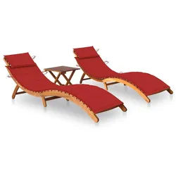 vidaXL Gartenliege Sonnenliegen 2 Stk. mit Tisch und Auflagen Massivholz, 1 St. rot