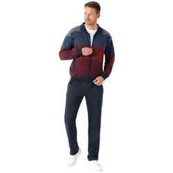 Hajo Hausanzug lang Jacke & Hose Herren Freizeitanzug Klima Komfort blau|rot M