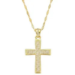 KARMA Kette mit Anhänger Kreuz Gold 40 cm Edelstahl Kristalle (wasserfest hypoallergen rostfrei Damenschmuck, 1-tlg., modern Damenhalskette), Halskette Damen Kreuzkette für Frauen goldfarben