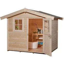 Weka Gartenhaus 123 - 28 mm naturbelassen 240 x 235 cm inkl. Einzeltür/Fenster (Gr. 2) - 50 % Rabatt auf Dacheindeckung