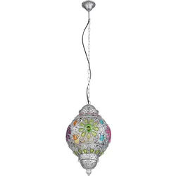 Esszimmerlampe Pendellampe Deckenleuchte Hängelampe Küchenlampe Kristalle, Metall silber Acrylkristalle bunt, 1x E27, DxH 27x120 cm