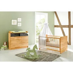 Pinolino Babyzimmer , Buchefarben , Holz , Buche , massiv , 3 Schubladen , zum Juniorbett umbaubar, höhenverstellbar, Sprossen mit Normabstand, Aufbauanleitung im Karton, Lattenrost inklusive, Schlupfsprossen , Baby & Kindermöbel, Babyzimmer, Babyzimmer-serien