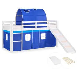 Homestyle4u Hochbett 90/200 cm in blau mit Lattenrost , Weiß, Dunkelblau , Holz , 90x200 cm , Babymöbel & Kindermöbel, Kinderzimmer & Jugendzimmer, Kinderbetten, Hochbetten