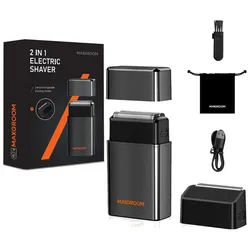 MAXGROOM Elektrorasierer M-5580, Abnehmbarer Scherkopf, Aufsätze: 1, Barttrimmer, 2in1 Elektrorasierer Set, Kompakter 2in1 Rasierer mit IPX6 Wasserschutz schwarz