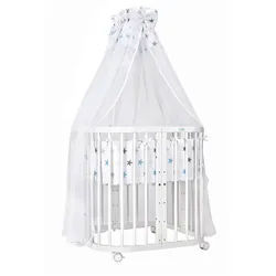 waldin Babybett White, 7in1 mit Matratze , Weiß, Hellblau , Holz , Echtholz,Buche , Oval , 73x123 cm , FSC 100% , Babymöbel & Kindermöbel, Babyzimmer, Babybetten, Gitterbetten