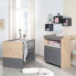 Roba Babymöbel SET Anna 2-teilig , Anthrazit, Sonoma Eiche , Holz , Holz Optik , Rechteckig , 120x98x60 cm , Babymöbel & Kindermöbel, Babyzimmer