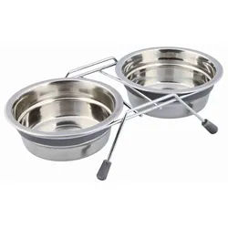 TRIXIE Napf-Set, Klapperschutz, Edelstahl / Metall, 2 x 0,45 l / Ø 13 cm / 27 x ...