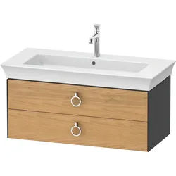 Duravit White Tulip, Waschtischunterbau wandhängend, Breite 984 x Tiefe 458mm, mit 2 Schubkästen, mit Griff, WT43520H5H1, Farbe: Korpus: Graphit Hochglanz, Front: Eiche Natur Massiv