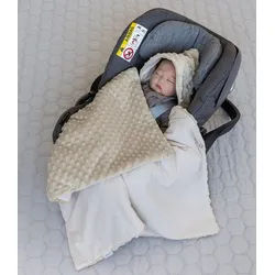 Loolay Babytrage Einschlagdecke für Kinder Autositz und Babyschale Babytrage 90 x 90 cm (MINKY/ Baumwolle Kuscheldecke Kinderwagendecke Babydecke, Neugeborene Babyausstattung PREMIUM Geschenk), LOOLAY® - 100% Europäische Stoffe und Kleinserien-Nähen! beige