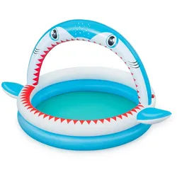 Bestway Planschbecken SharktasticTM, (Packung, 1-tlg., 163 x 127 x 92 cm), mit Wassersprinkler blau