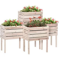 Outsunny Hochbeet Pflanzkasten aus Holz, 4 Kombinationsmodi, für Garten und Balkon, Naturholz , Fichtefarben , Holz, Kunststoff , 30x60x50 cm , Gartenzubehör, Hochbeete