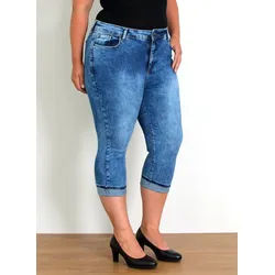 ESRA Caprijeans Capri Jeans Damen High Waist 3/4 Hose Stretch kurze Jeans Damen Sommer Damen Capri Jeans Stretch Jeans High Waist Damen 3/4 Jeans Kurz Damen blau 54