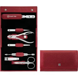 Classic Inox Maniküre-Zubehör rot im horizontalen Leder-Etui 7 El.