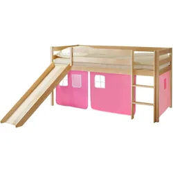 Spielbett "Manuel",aus Kiefer, rosa/kieferfarben/hellrosa