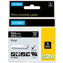 DYMO Druckerband Schriftband RHINO 1805437, 9 mm weiß auf schwarz