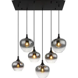 GLOBO LIGHTING Hängeleuchte "MAXY", schwarz matt, 6, H: 120cm, 1 Stk., Leuchten, Hängeleuchte Schwarz, Rauchglas, 3 Gläser, höhenkürzbar, E27, Hängeleuchte