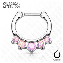 Order & Smile Schmuck Nasenpiercing Nasenring Septum Clicker Piercing „Opal Kristalle“ silberfarben