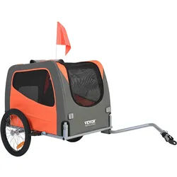 VEVOR Hundeanhänger 30 kg Fahrradanhänger Kohlenstoffstahl + 600D Oxford-Gewebe + PP faltbar 1440 x 720 x 779 mm als Anhänger Gefaltete Größe 760 x 560 x 195 mm Hundebuggy Jogger Anhänger Orange&Grau