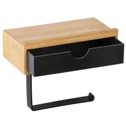 WENKO Toilettenpapierrollenhalter Bambusa, mit Schublade, Stilvoller Toilettenpapierhalter mit praktischer Ablagefläche, 1 Papierhalter, Maße (B x H x T): 18,5 x 14 x 10,5 cm