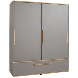 Paidi Schiebetürenschrank , Grau, Eichefarben , Holz , 7 Fächer , 1 Schubladen , 164x200x62 cm , Blauer Engel, Goldenes M , Schlafzimmer, Kleiderschränke, Schwebetürenschränke