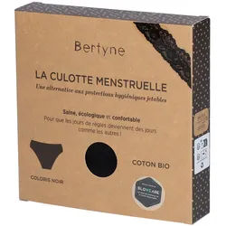 Bertyne La Culotte Menstruelle - Dentelle Coton bio - Flux moyen - Taille L - Noir