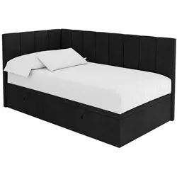 Altdecor Einzelbett Jugendbett mit Bettkasten Rechts, mit Matratze - Lovy 100x200 Schwarz , Textil , Ottomane rechts,L-Form , 100x200 cm , Babymöbel & Kindermöbel, Kinderzimmer & Jugendzimmer, Kinderbetten, Kinderbetten & Jugendbetten