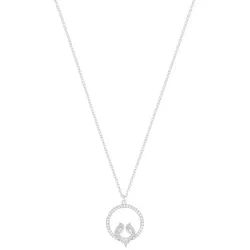 Amor Kette mit Anhänger Kreis mit niedlichem Vogel-Design, mit Zirkonia (synth) silberfarben