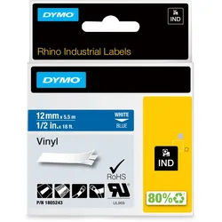 DYMO® Original IND-Schriftband für Rhino, farbiges Vinyl - weiss auf blau