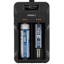 ANSMANN Lithium 2 Ladegerät für 1-2 Li-Ion Akku 3,6V, 3,7V mit LED-Ladestatusanzeigen, schwarz