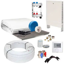 20 m2 Set Tackersystem Rollbahn 35 mm WLG 045 16x2 Alu-Verbundrohr Raster 15 cm 2 Heizkreise LCD Regler 230 V + Zubehör