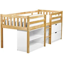 Beliani Mittelhochbett Heller Holzfarbton-Weiß 90-200 cm Susville , Hellbraun, Weiß , 90x200 cm , Babymöbel & Kindermöbel, Kinderzimmer & Jugendzimmer, Stockbetten