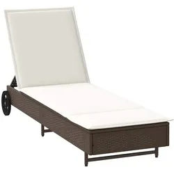 vidaXL Gartenliege Sonnenliege mit Rollen und Auflage Braun Poly Rattan, 1 St. braun