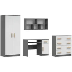 Deine Möbel 24 Kinderzimmer-Set Inge III 4-teilig Weiß+Grau/Sonoma Eiche , Weiß, Grau, Sonoma Eiche , Holzwerkstoff , 270x193x50 cm , Babymöbel & Kindermöbel, Kinderzimmer & Jugendzimmer, komplette Jugendzimmer